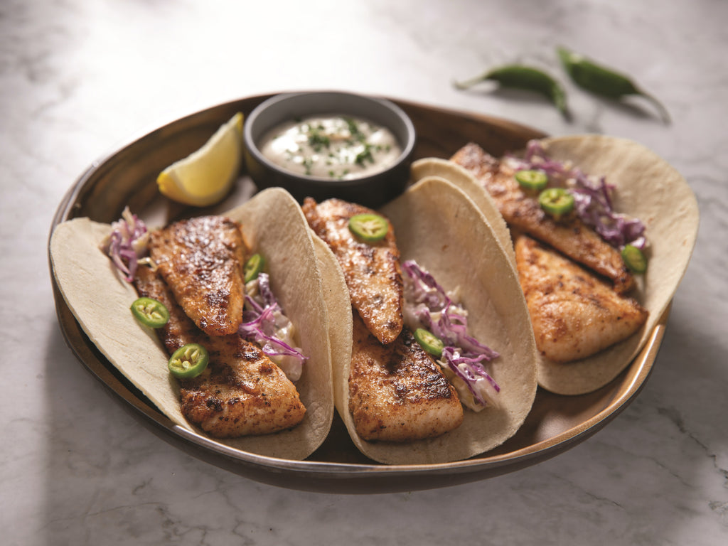 Crunchy Ribbons of Slaw Cobia Tacos